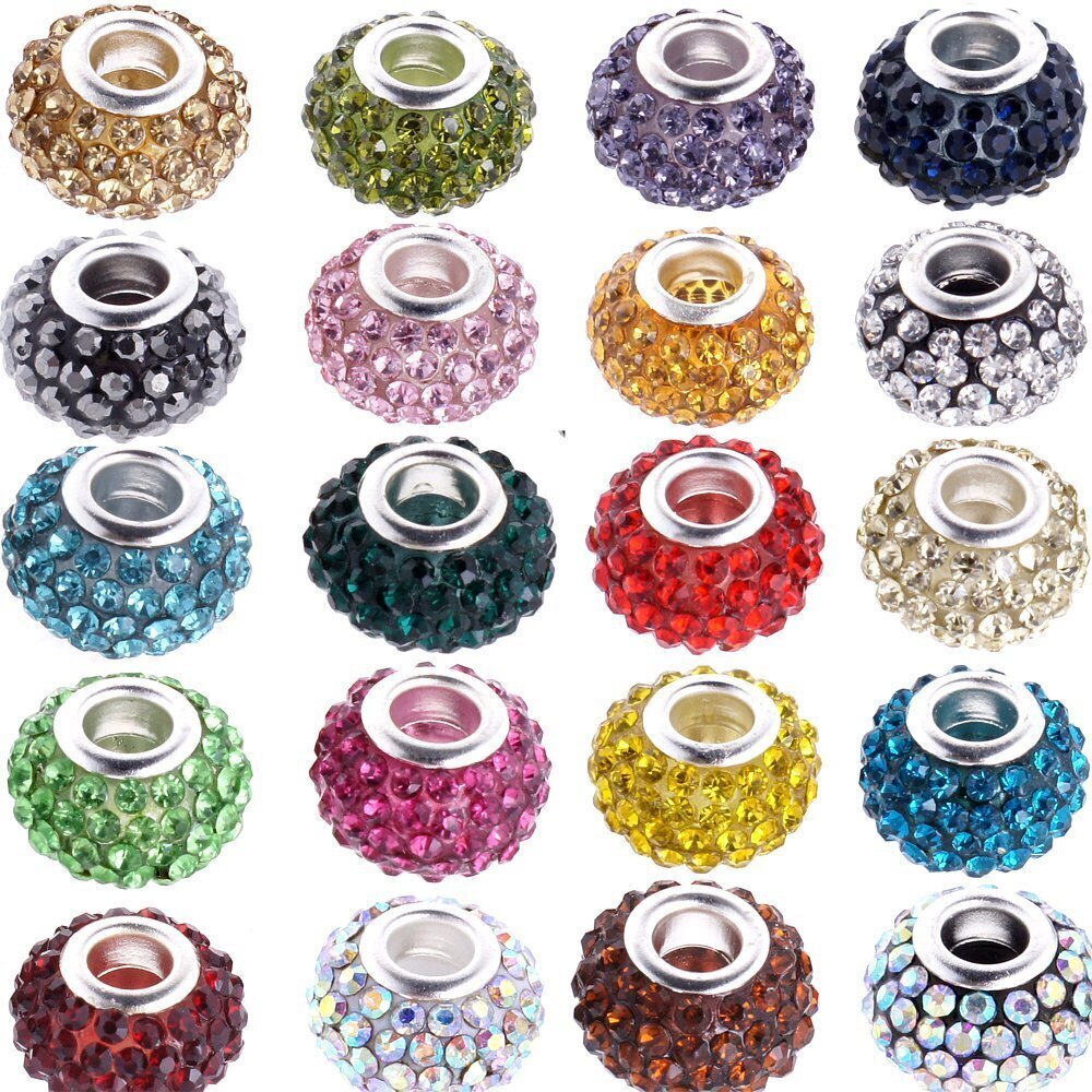 4304 15MM 100Pcs Mixd Color Assortment Big Hole Crystal Charm Beads fit